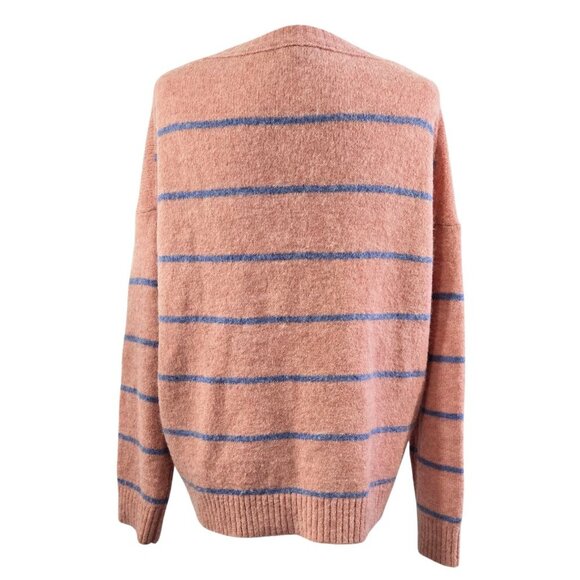 J. Crew Alpaca Merino Wool Salmon Pink Striped Fuzzy Oversized Sweater AK162 - Picture 2 of 8